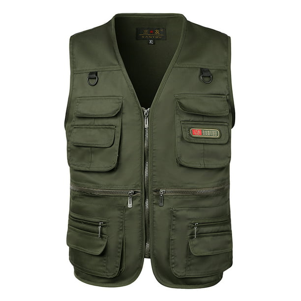 Men Casual Multi-Pocket Vest Fishing Hunting Jacket Outdoor Vest Waistcoat Tops